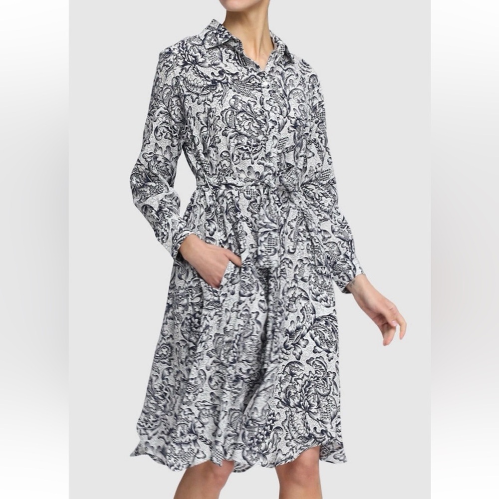 Max Mara Weekend Women's Silk Printed Floral Shirt Dress W/ Belt Size 38